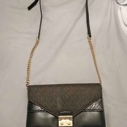 Michael Kors Crossbody Purse - Black & Brown w/ Gold Chain Accents