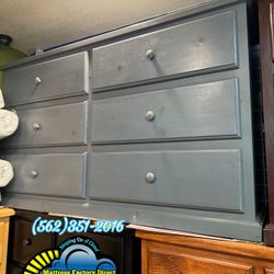 Grey Six Drawer Wide Dresser Fully Assembled
