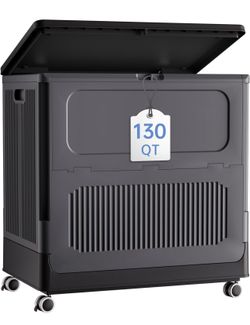 HAIXIN Large Storage Bin with Lid - 130QT Flip-top Storage Box with Wheels 32.5 Gallon Plastic Toy Chest Stackable Closet Organizer for Clothes Sheets