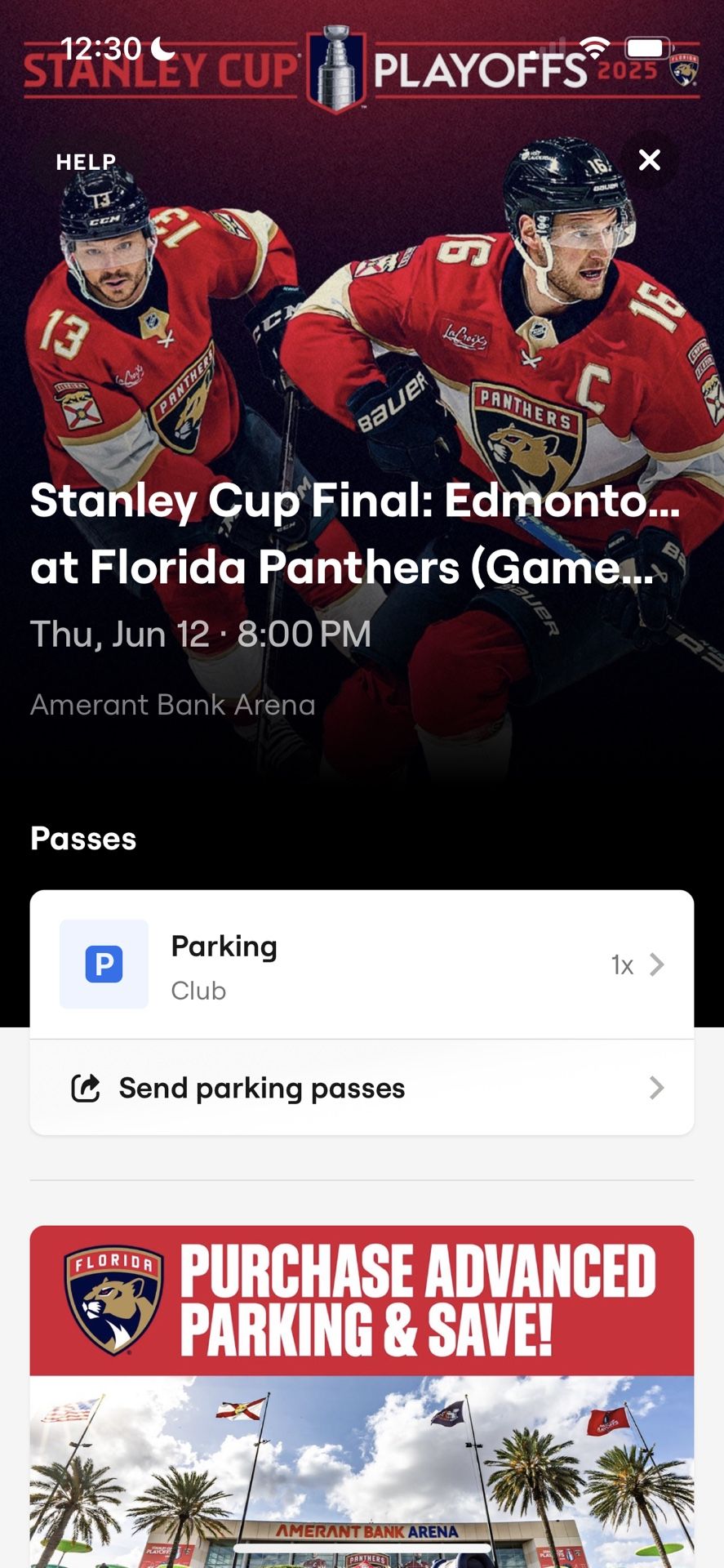 Thursday, June 12th - Stanley Cup Final Club parking pass - $80