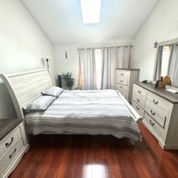 Bed Set Includes: Mattress, Bed Frame, Nightstand, Drawers with a Mirror 