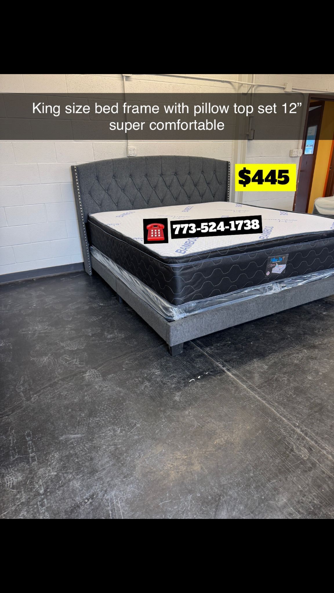 King Size Bed Set Frame Headboard With Pillow Top Mattress Set $445 Only π₯π₯πππ