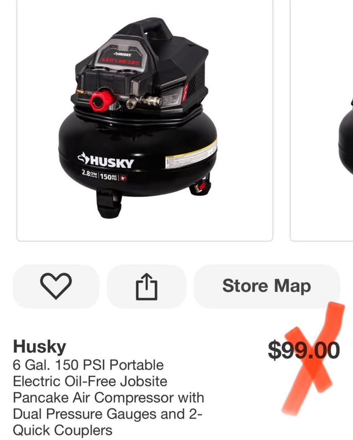 Husky 6 Gal. 150 PSI Portable Electric Oil-Free Jobsite Pancake Air Compressor with Dual Pressure Gauges and 2- Quick Couplers