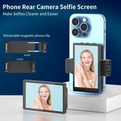 King Ma 1080P iPhone Mini Monitors Sync Rear Camera Selfie Screen for iPhone Vlog Selfie Monitor Screen with Magnetic Clip & Bluetooth Remote for Vlog