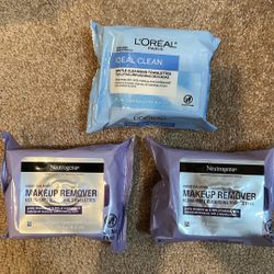 Loreal & Neutrogena makeup remover wipes 25 count: $3 each