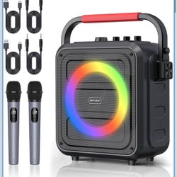 Portable Karaoke Machine for Adults Coaxial Speaker with 2 Wireless Microphones,Bluetooth PA System with 5 Dynamic LED Lights Mode,Supports TF/SD/USB,