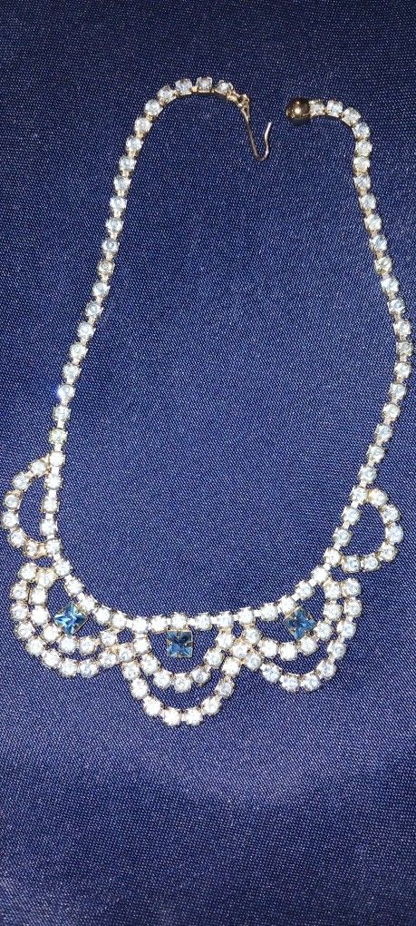 Blue Sapphire Glass Bib Blue Sapphire Glass Rhinestone Diamanté Paste bib Necklace