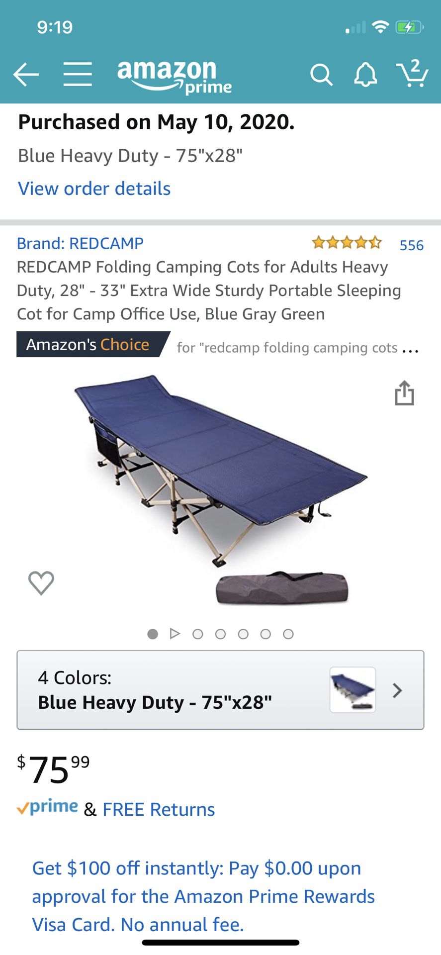 Brand new camping cot. Adjustable.