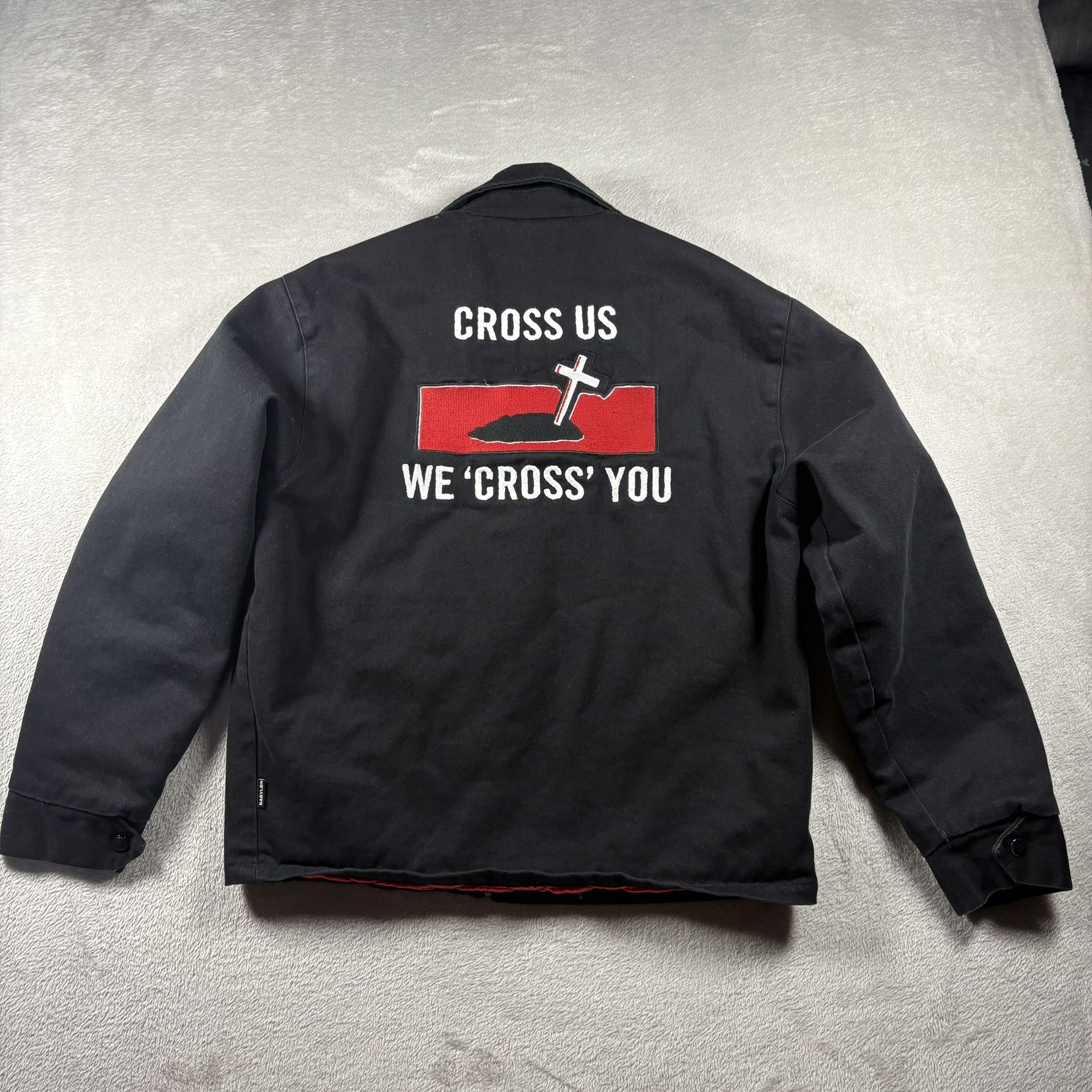 Babylon “Cross Us We Cross You” Work Jacket Men’s Size Large Black