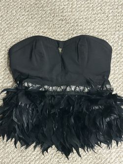 BEBE FEATHER TRIM RHINESTONE DETAIL BUSTIER TOP SZ S