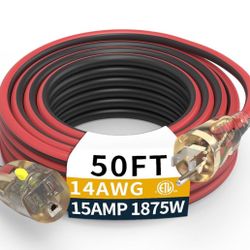 50FT Medium Duty Outdoor Extension Cords, 14/3 Gauge Electrical Wire Cable,15 Amp Waterproof,LED Lig