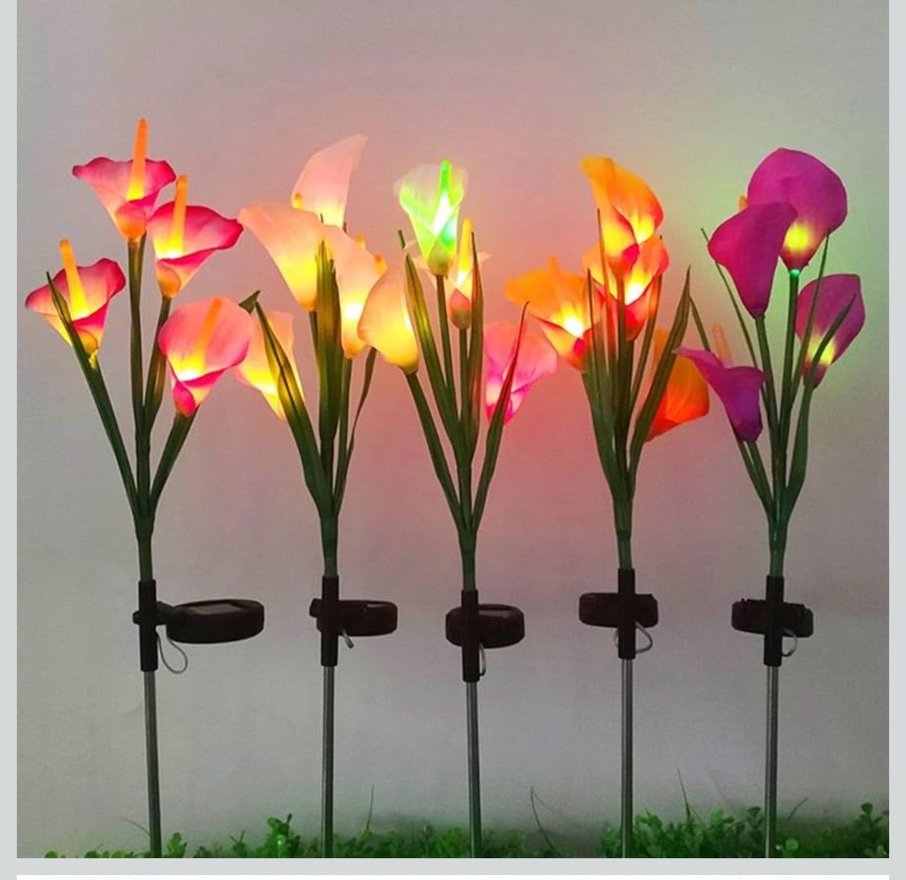 2 PCs LED Solar Power Artificial Calla Lily Flowers Landscape Light Night Lamp In-ground Outdoor Garden Yard Pathway Lawn Grassland Decoration(Red)