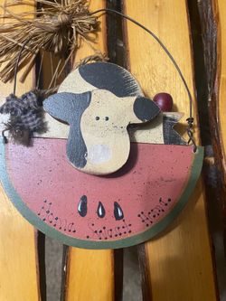 Primitive Wood Cow Watermelon Wall Sign