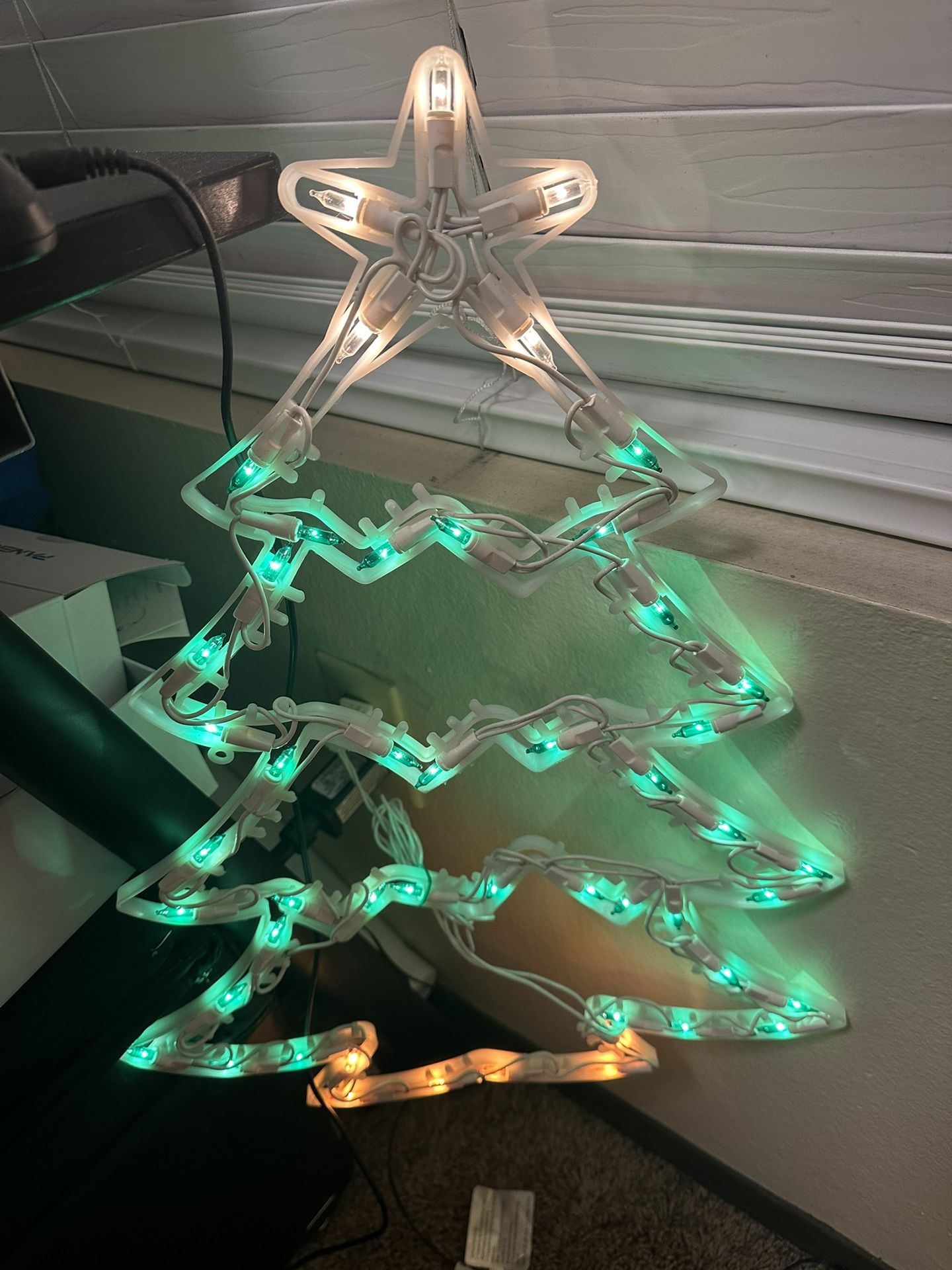 20” Christmas Tree Lighted Double Sided INDOOR OR OUTDOOR Window Decor BOXED Vtg