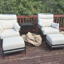 Two Comfy Patio Chairs With Table And Rain Covers 