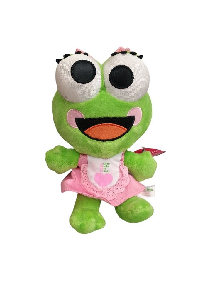 Sweet Frog Yogurt Mascot Fully Rely On God Girl Pink Heart Dress 8in Plush Stuffed Animal