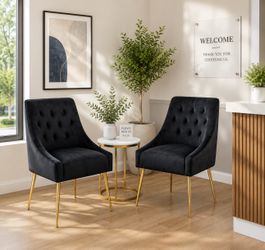 Modern Chairs Set of 2, Mid Century Waiting room chairs , Dining Chairs ,living room chairs with 5.12” Cushions and Golden Legs, Velvet Upholstered Ch