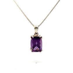 Ladies Sterling Silver Amethyst Pendant W/ 16” Silver Box Link Necklace 11054016