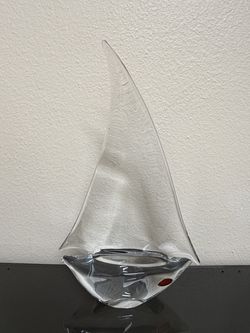 Vintage Italian Murano hand-blown art glass/crystal sailboat sculpture with Murano Tag