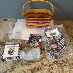 Longaberger Vintage Collectible NWT Patriot Basket Combo Wooden Lid Tie On 