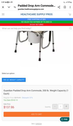 Guardian Padded drop Arm Commode 