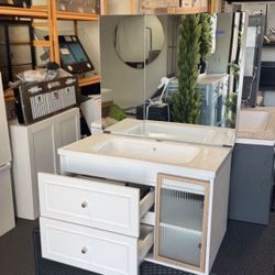 ON SALE!! $275!! New 32" Navy Blue (mirror With Light) Or White Floating Bathroom Vanity w/ Sink & Medicine Cabinet