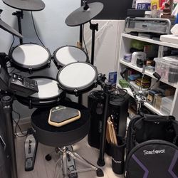 Electrical drum set, amplifier, drum practice pad, and drum throne