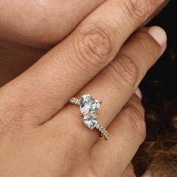 Pandora Double Heart Sparkling Ring 14k gold plating