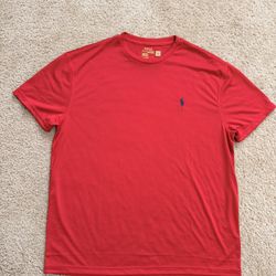 POLO / Ralph Lauren / PERFORMANCE 100% Polyester Athletic Crew Neck Shirt / Mens Large / Red w/ Navy Polo / Brand New w/o Tags!!