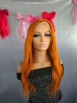 Fire orange human hair wig   13x4x1 lace  front middle part new  24 "