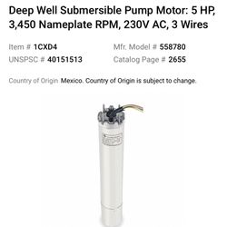 Submersible Deep Well Pump Motor 5Hp