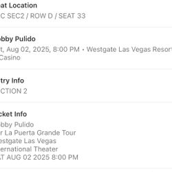 Bobby Pulido 2 Tickets 