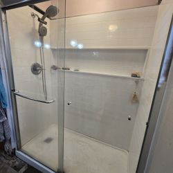 30 x 60 shower enclosure kit + pan + glass doors + handheld shower head
