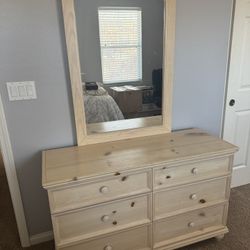 Dresser, Mirror & Nightstand (Solid Pine Wood)