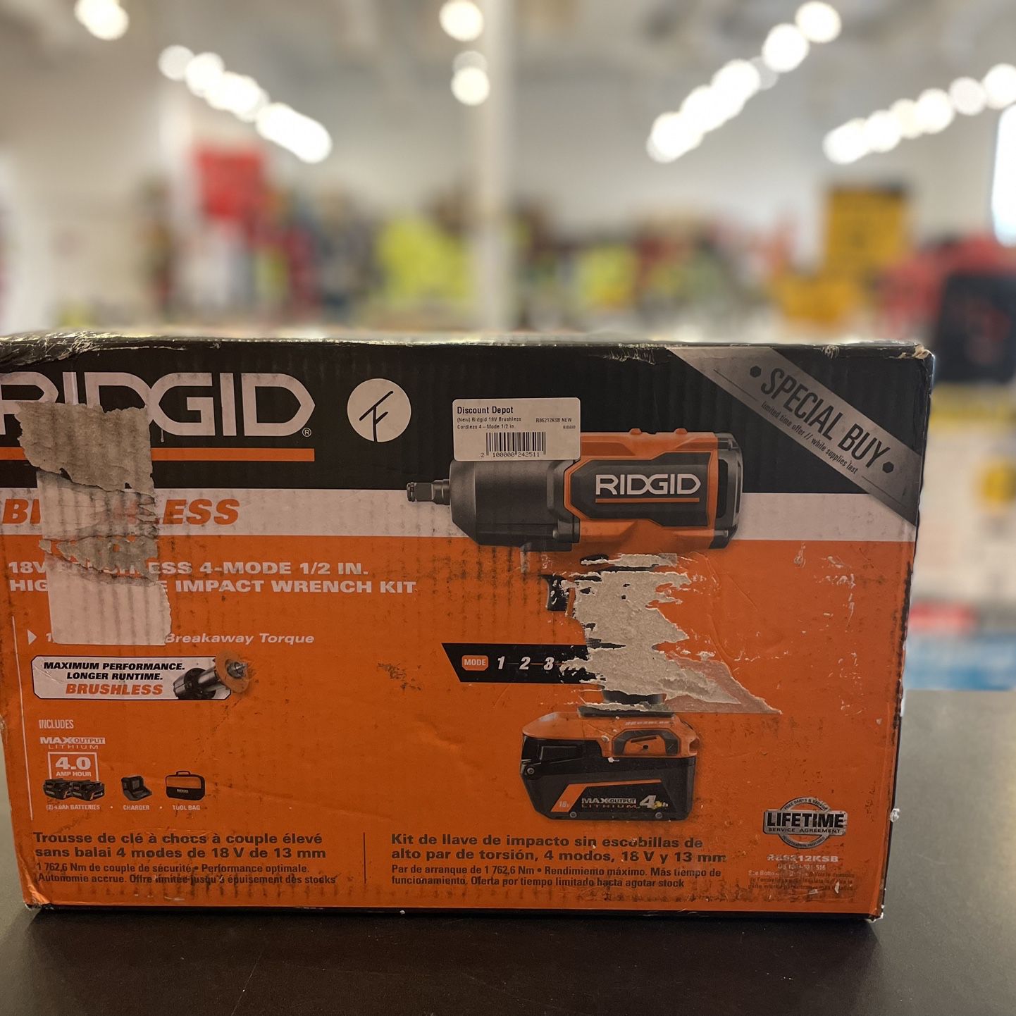 RIDGID 18V Brushless Cordless 4-Mode 1/2 in. High-Torque Impact Wrench Kit w/ (2) 4.0 Ah Batteries, Charger R86212ksb