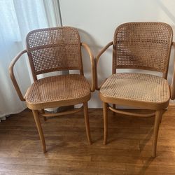 Pair of Thonet Prague Standing Cane Mid-Century Bentwood Chairs - Made in Poland