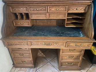 Classic oak roll top desk with marble top