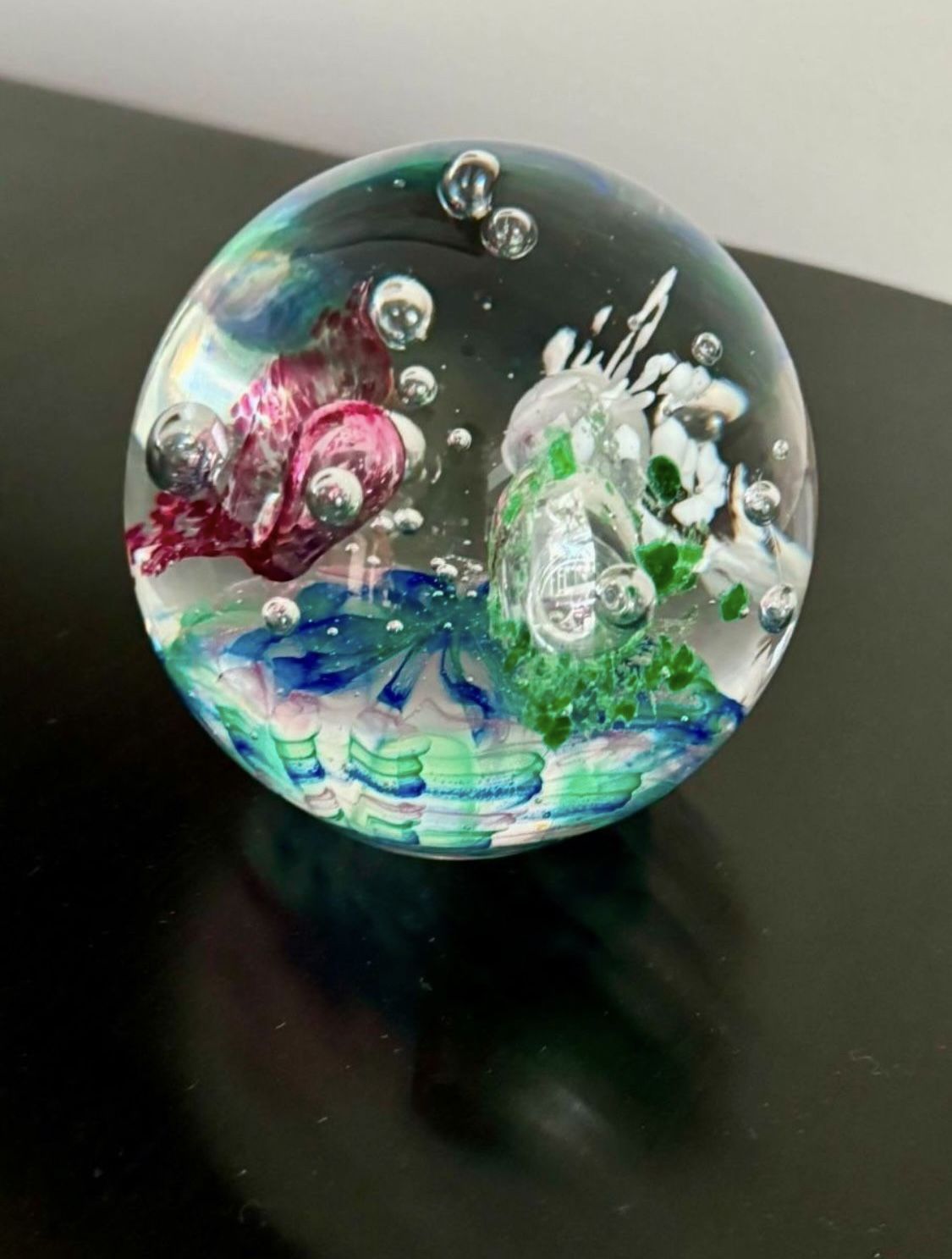 Vintage glass bubble pink/white/blue/green paperweight In great condition Approx 4” x 4”