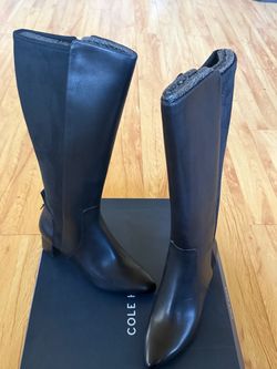 NIB Cole Haan Go-To Block Boot 45 Black Leather Knee High Boots Sz 8 W29340