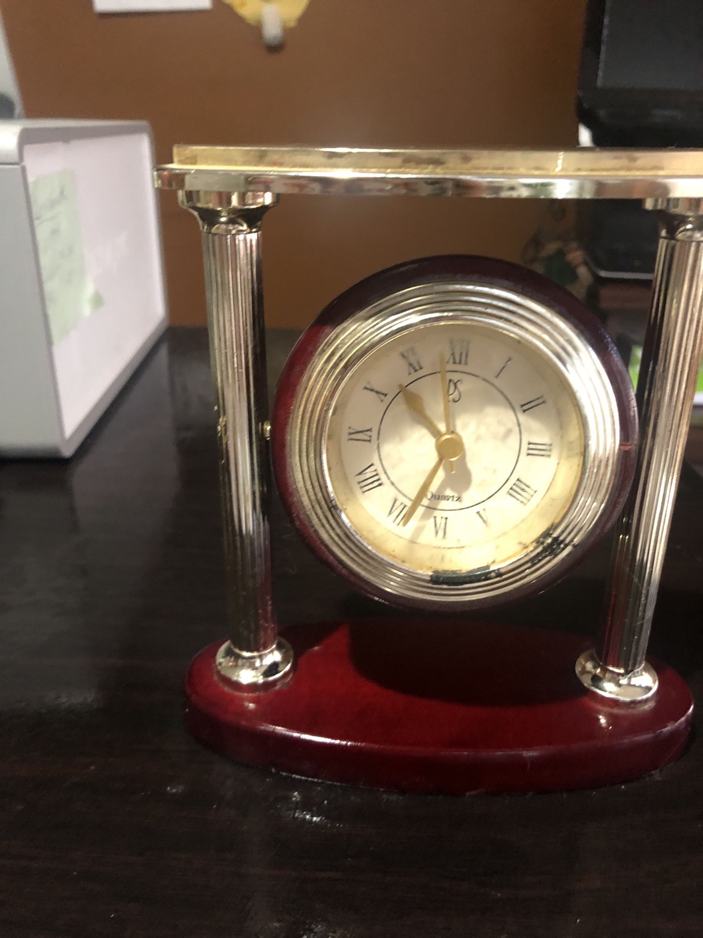 Gold Post Clock on Cherry Wood Base