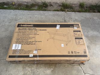 NEW Husky 52 in. W x 24 in. D 2-Drawer Adjustable Height White Workbench Table w/Solid Wood Top