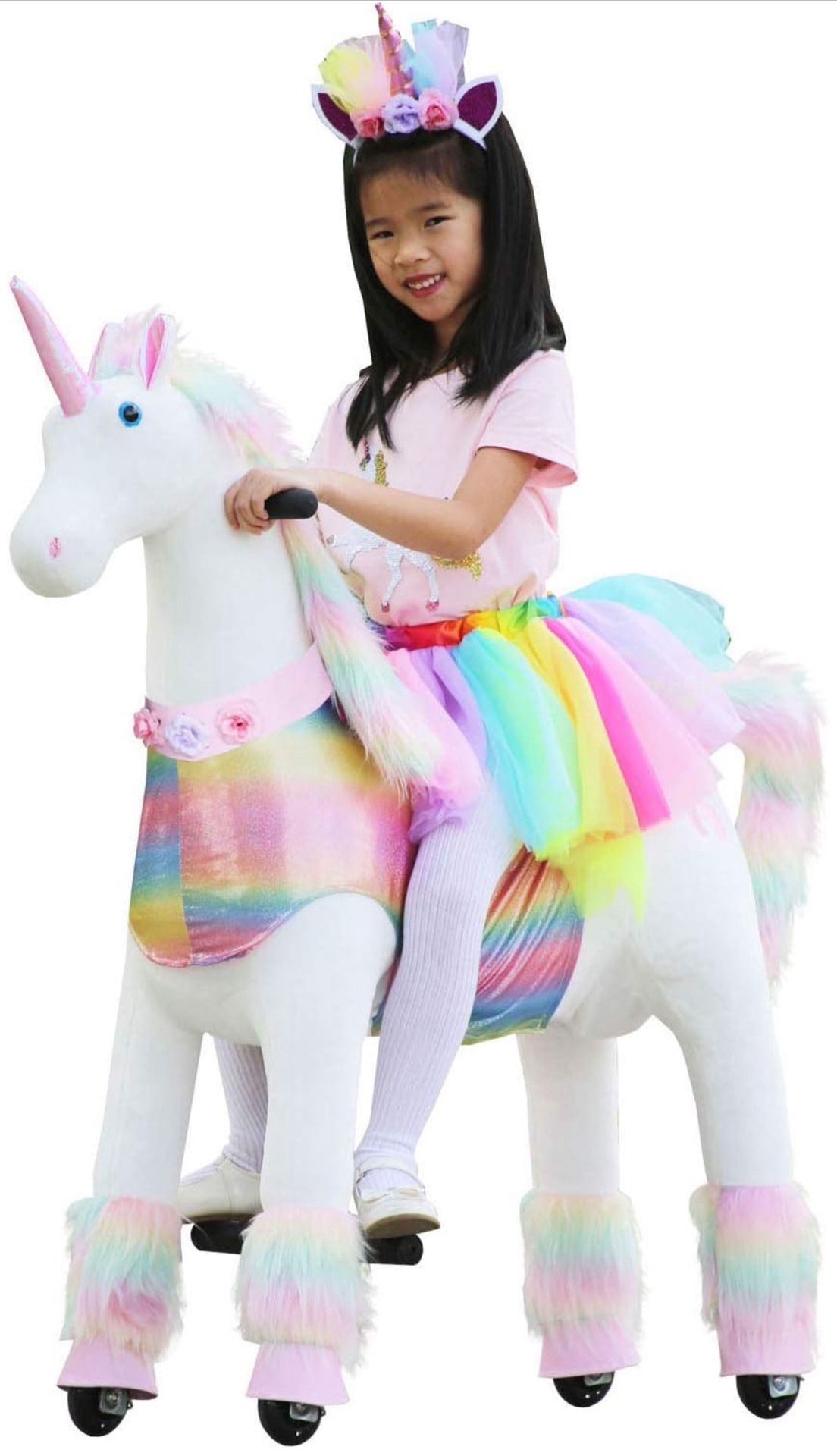 Early Black Friday Deal Of The Day Brand New Medallion Ride On WHITE RAINBOW UNICORN For Kids Boys And Girls Ages 5 To 12 Years Old 