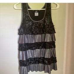 Black and Gray Tiered Embellished Tank Top Shirt