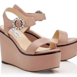  Jimmy Choo sz 41.5 US 11.5 Nylah Beige Pink Platform Sandals with buckle