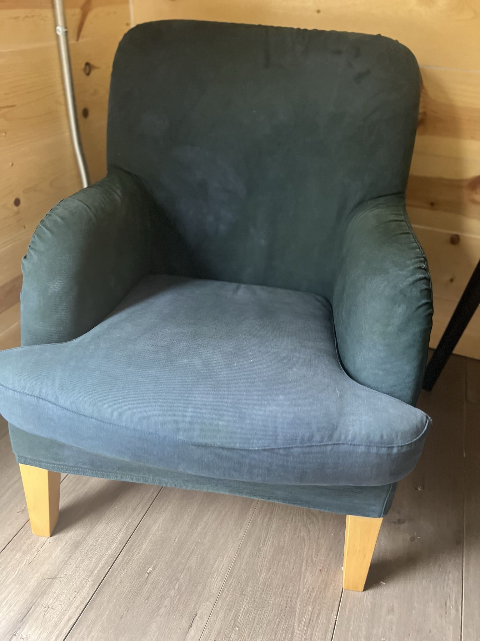 Blue IKEA Arm Chair Wood Legs