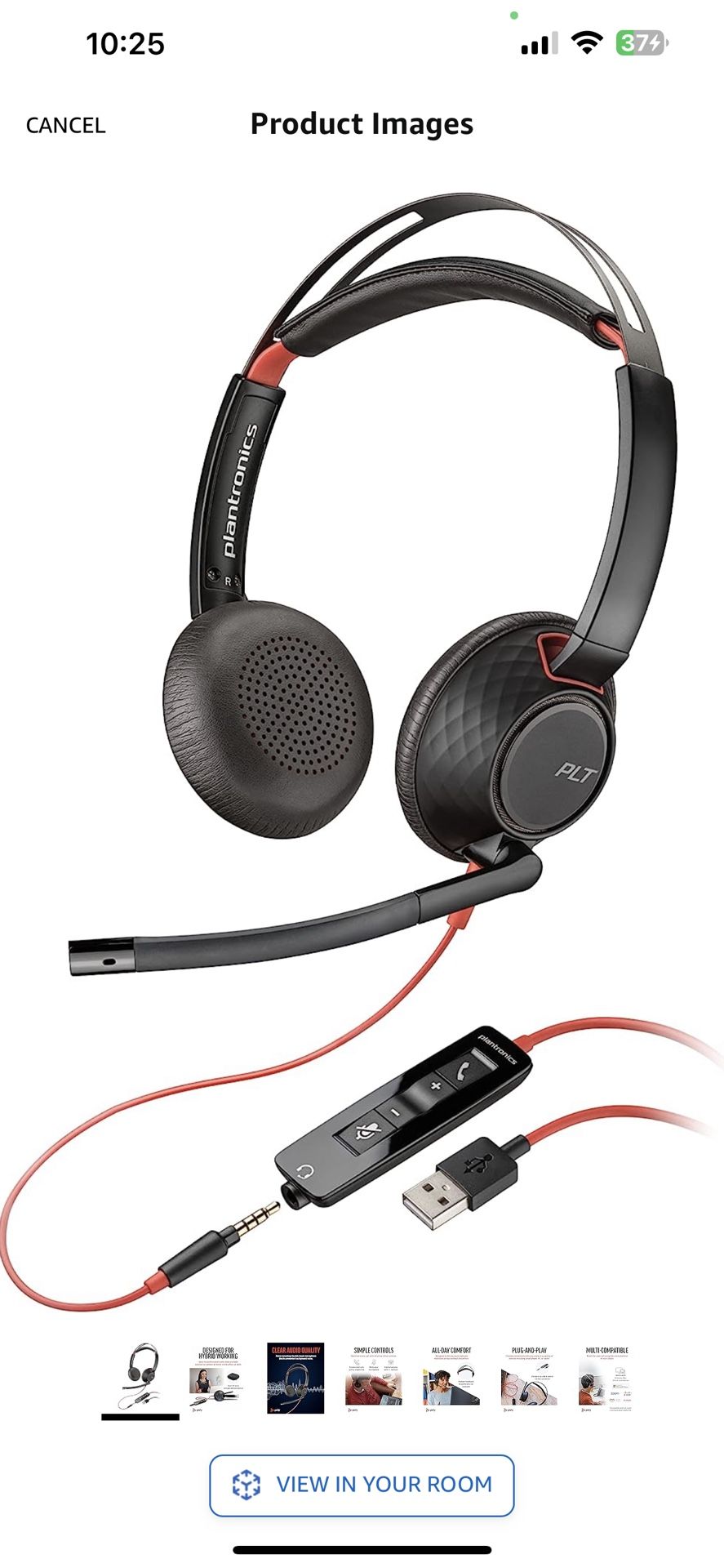 Poly Blackwire 5220 USB-A Wired Headset (Plantronics) - Flexible Noise-Canceling