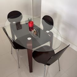 For Sale: Modern Glass Dining Table Set with Four Chairs