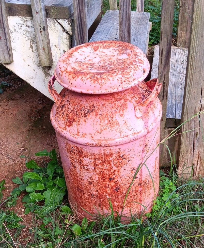 Old Antique Metal Milk Can With Lid