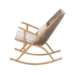 Outdoor Rocking Chair-Sturdy Iron Frame in Maple Finish, Gray PE Rattan Backrest and Light Gray Cushion