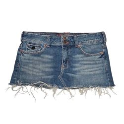 VTG Y2K Hollister Distressed Denim Micro Mini Skirt Low Rise Frayed Hem size 3